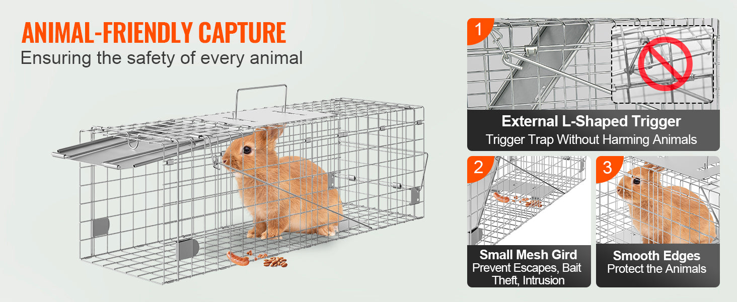 SucceBuy Live Animal Cage Trap Humane Cat Rodent Control Folding with Handle for Stray Cat Rabbits Squirrels Raccoons Groundhogs - Play Paws Toys