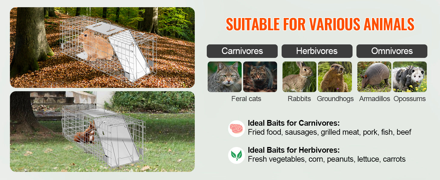 SucceBuy Live Animal Cage Trap Humane Cat Rodent Control Folding with Handle for Stray Cat Rabbits Squirrels Raccoons Groundhogs - Play Paws Toys