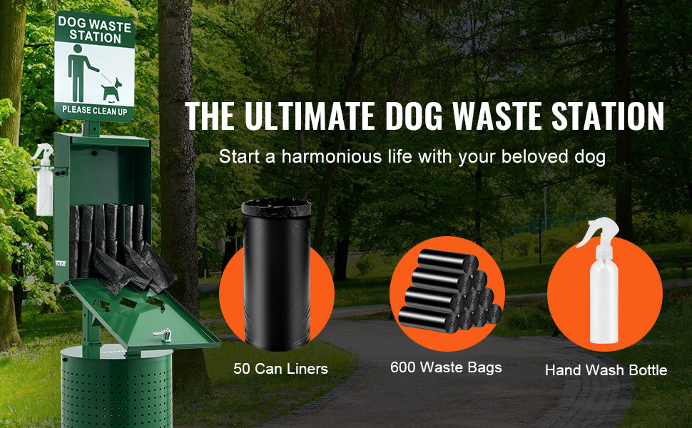 SucceBuy Dog Waste Station with Hand Wash Bottle Commercial Dog Poop Station Bag Dispenser Dog Waste Disposal System for Outdoor