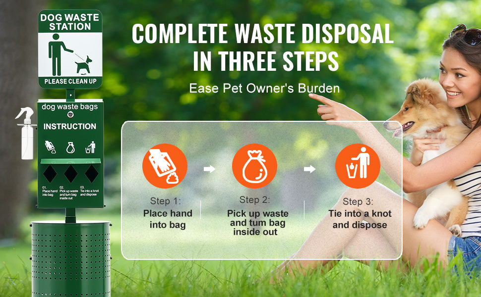SucceBuy Dog Waste Station with Hand Wash Bottle Commercial Dog Poop Station Bag Dispenser Dog Waste Disposal System for Outdoor
