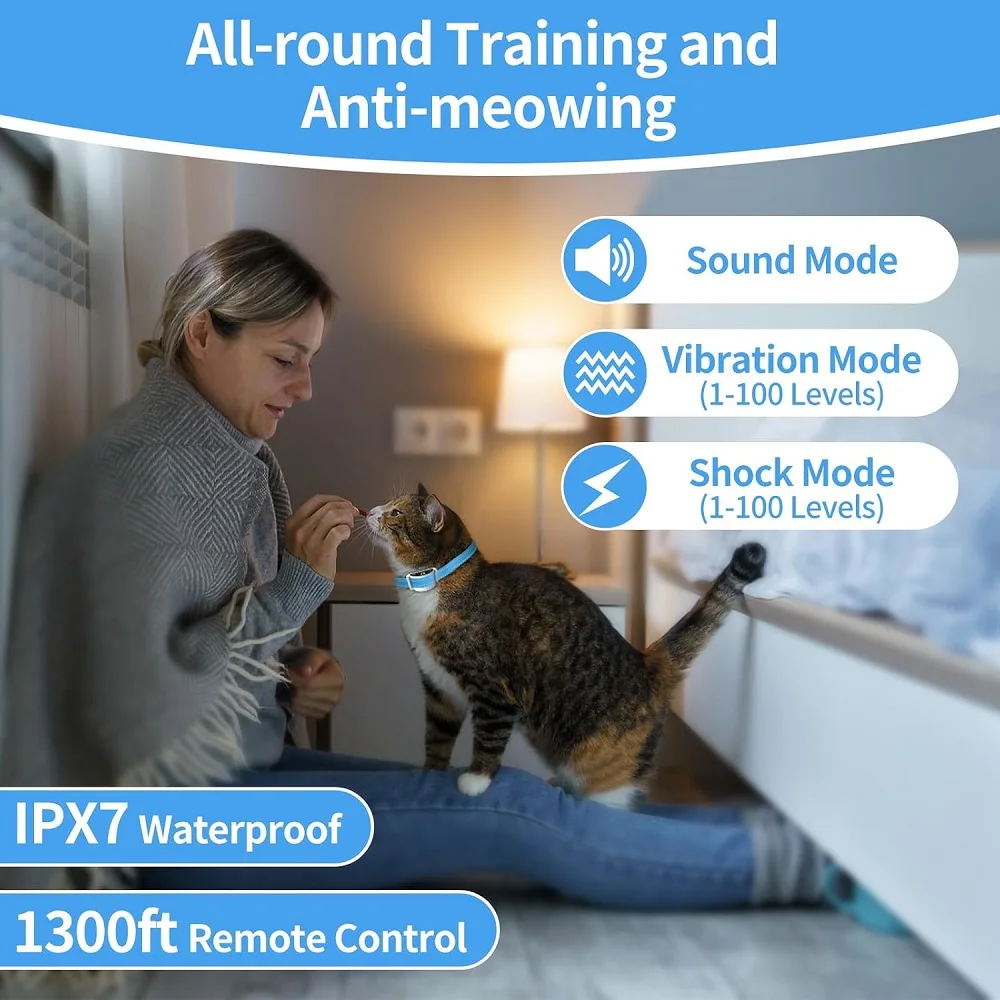 PaiPaitek Cat Training Collar,Cat Shock Collar with Remote ,Cat Stop Meowing Collar, Remote Control/Automatic Anti-Meow for Cats PaiPaitek Cat Training Collar,Cat Shock Collar with Remote ,Cat Stop Meowing Collar, Remote Control/Automatic Anti-Meow for Cats