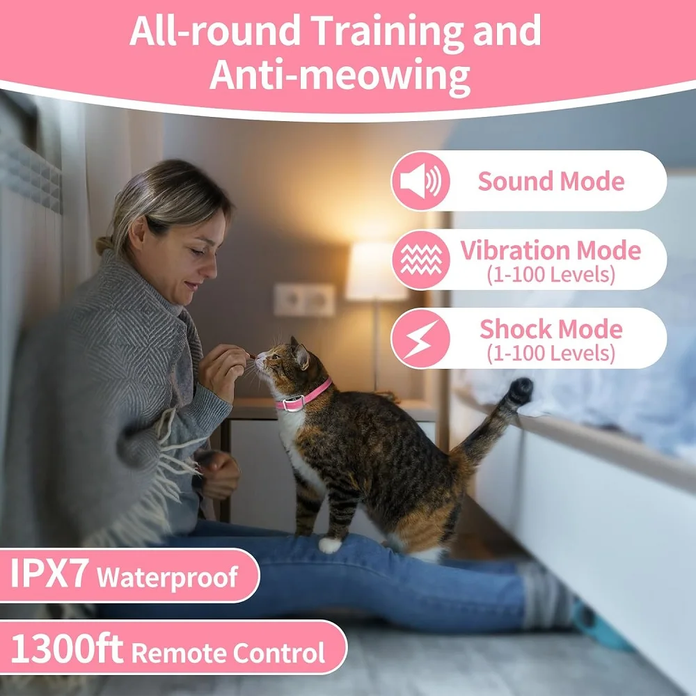 PaiPaitek Cat Training Collar,Cat Shock Collar with Remote ,Cat Stop Meowing Collar, Remote Control/Automatic Anti-Meow for Cats PaiPaitek Cat Training Collar,Cat Shock Collar with Remote ,Cat Stop Meowing Collar, Remote Control/Automatic Anti-Meow for Cats