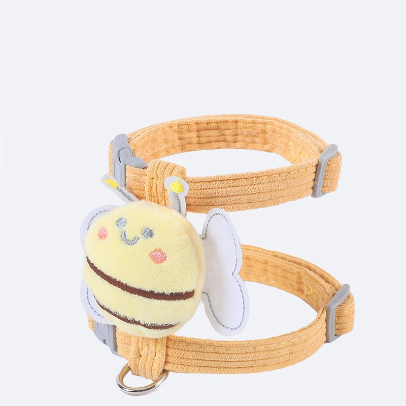 Cat Harness Leash Collar Set Adjustable Cartoon Bee Double Layer Dog Harness for Small Medium Pet Collar Leash Outdoor Walking