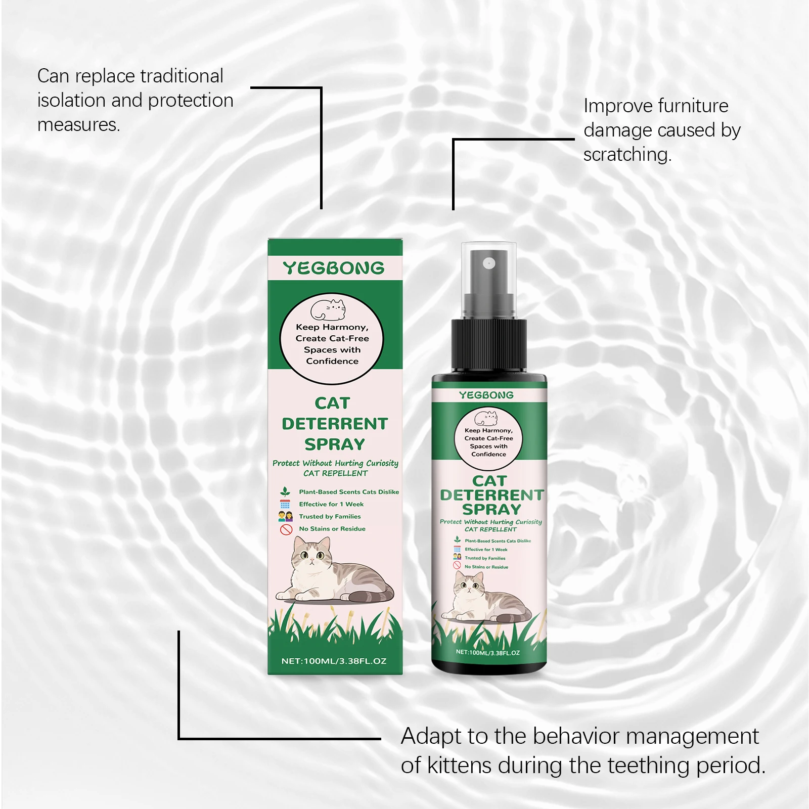 Yegbong Cat Deterrent Spray for Furniture Protection Against Scratching Couch Carpet Plants Pet Safe Training Aid for Cats 100ml Yegbong Cat Deterrent Spray for Furniture Protection Against Scratching Couch Carpet Plants Pet Safe Training Aid for Cats 100ml