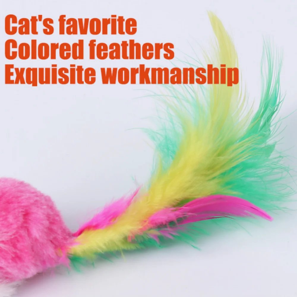 1PC Cat Interactive Cute Soft Wool Fake Mouse Colorful Feathers Fun Play Training Cat Kitten Pet Supplies
