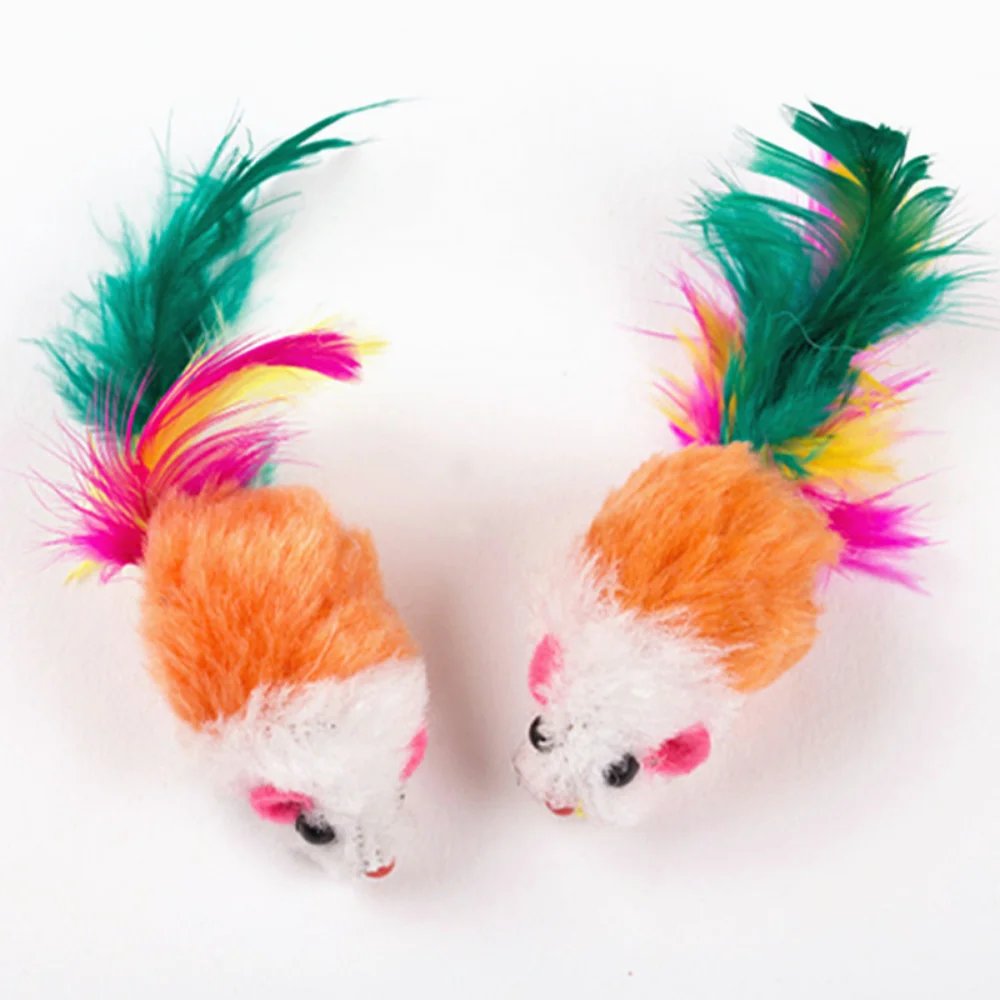 1PC Cat Interactive Cute Soft Wool Fake Mouse Colorful Feathers Fun Play Training Cat Kitten Pet Supplies