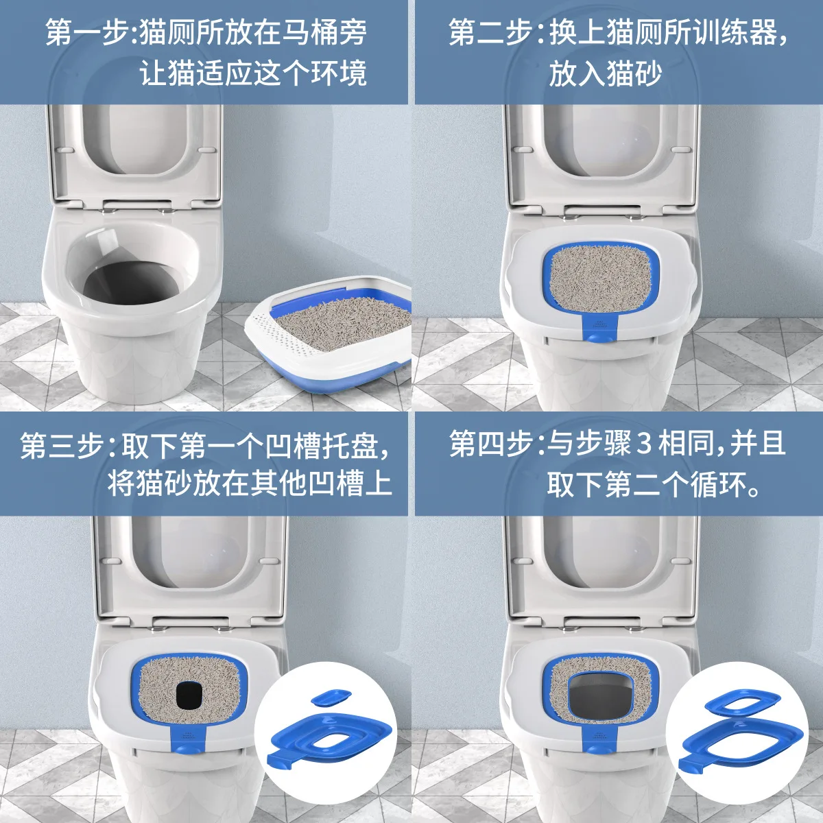 Reusable Cat Toilet Training Kit - Step-by-Step Litter Mat System with Non-Slip Base & Cleaning Tools Potty Trainer for Cats Reusable Cat Toilet Training Kit - Step-by-Step Litter Mat System with Non-Slip Base & Cleaning Tools Potty Trainer for Cats