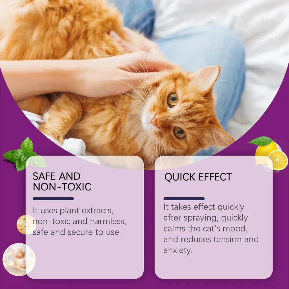 Cat Stress Relief Spray 100ml Calming Solution Scratch Prevention Natural Plant-Based Acts Quickly Cat Calming Spray For
