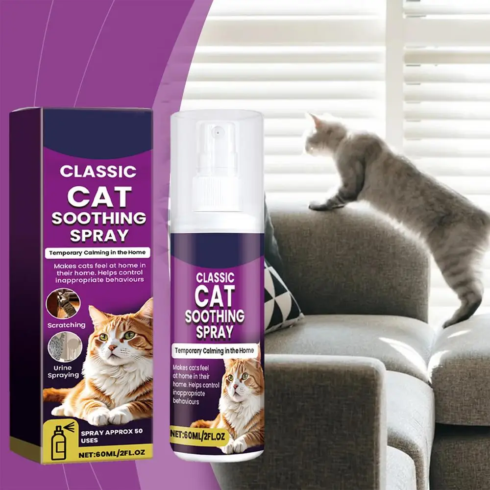 Cat Stress Relief Spray 100ml Calming Solution Scratch Prevention Natural Plant-Based Acts Quickly Cat Calming Spray For