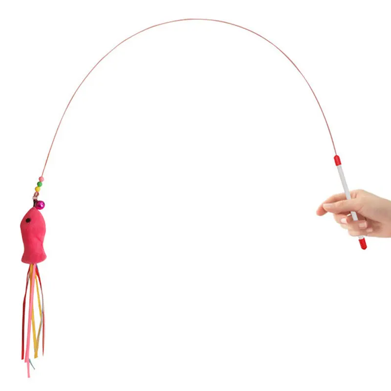 Elastic Metal Boom Tease Cat Stick Funny Wand Toy + 3 Pcs Replaceable Plush Fake Fishes Interactive With Kitten Pets Make Fun Elastic Metal Boom Tease Cat Stick Funny Wand Toy + 3 Pcs Replaceable Plush Fake Fishes Interactive With Kitten Pets Make Fun