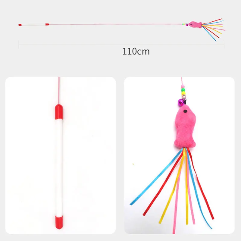 Elastic Metal Boom Tease Cat Stick Funny Wand Toy + 3 Pcs Replaceable Plush Fake Fishes Interactive With Kitten Pets Make Fun Elastic Metal Boom Tease Cat Stick Funny Wand Toy + 3 Pcs Replaceable Plush Fake Fishes Interactive With Kitten Pets Make Fun