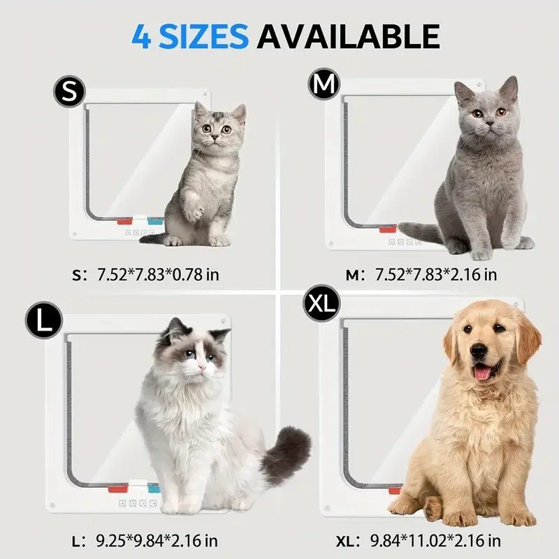 Pet Door 4 Way Locking Security Lock ABS Dog Cat Weatherproof Flap Door Controllable Switch Direction Doors Small Pet Supplies