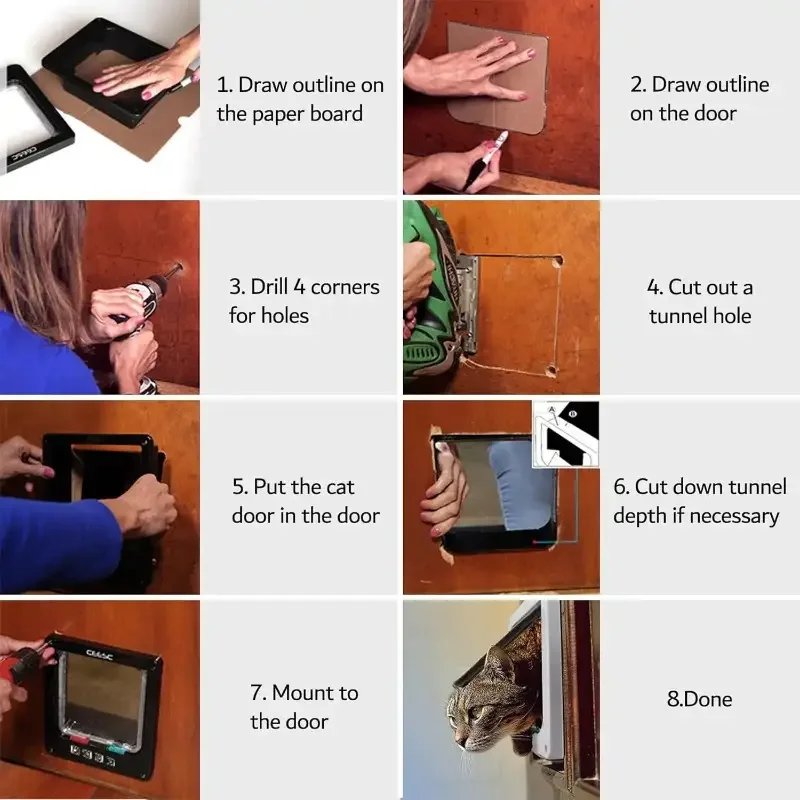 Pet Door 4 Way Locking Security Lock ABS Dog Cat Weatherproof Flap Door Controllable Switch Direction Doors Small Pet Supplies