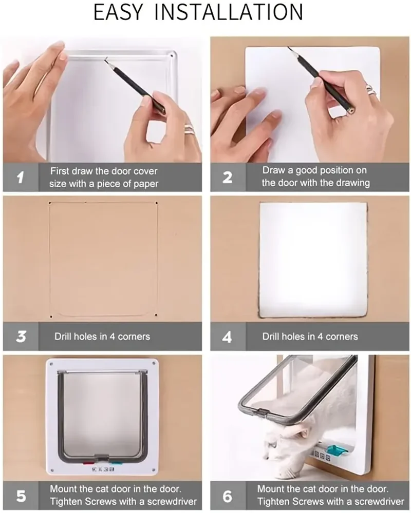 Pet Door 4 Way Locking Security Lock ABS Dog Cat Weatherproof Flap Door Controllable Switch Direction Doors Small Pet Supplies