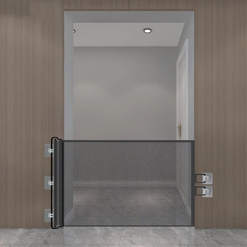 1pc Automatic Retractable Pet Mesh Gate for Indoor Stairway Corridor Safety Net Dogs Cats No Drilling Protective Barrier