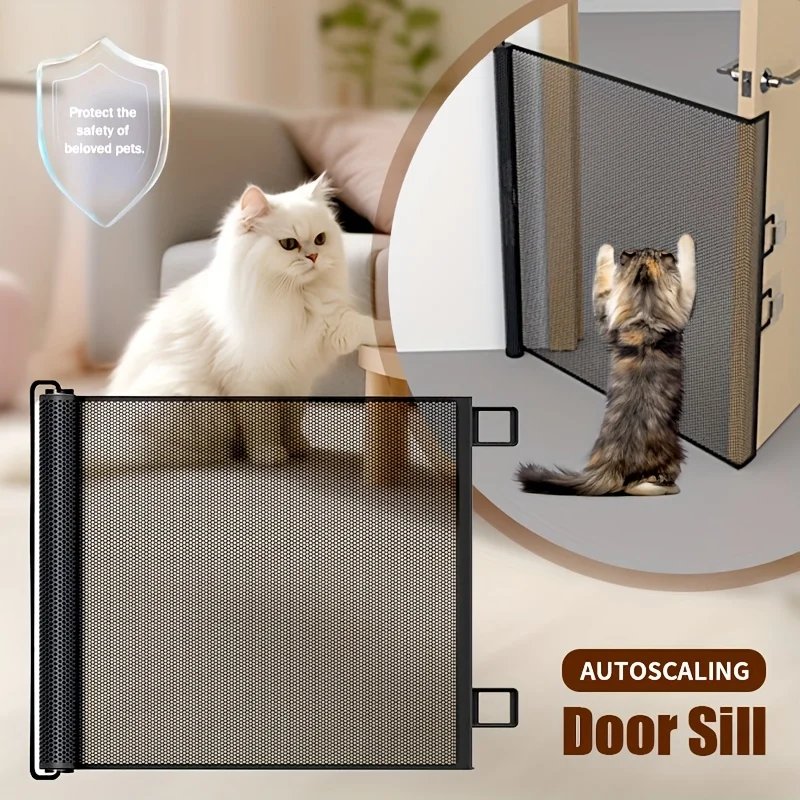 1pc Automatic Retractable Pet Mesh Gate for Indoor Stairway Corridor Safety Net Dogs Cats No Drilling Protective Barrier
