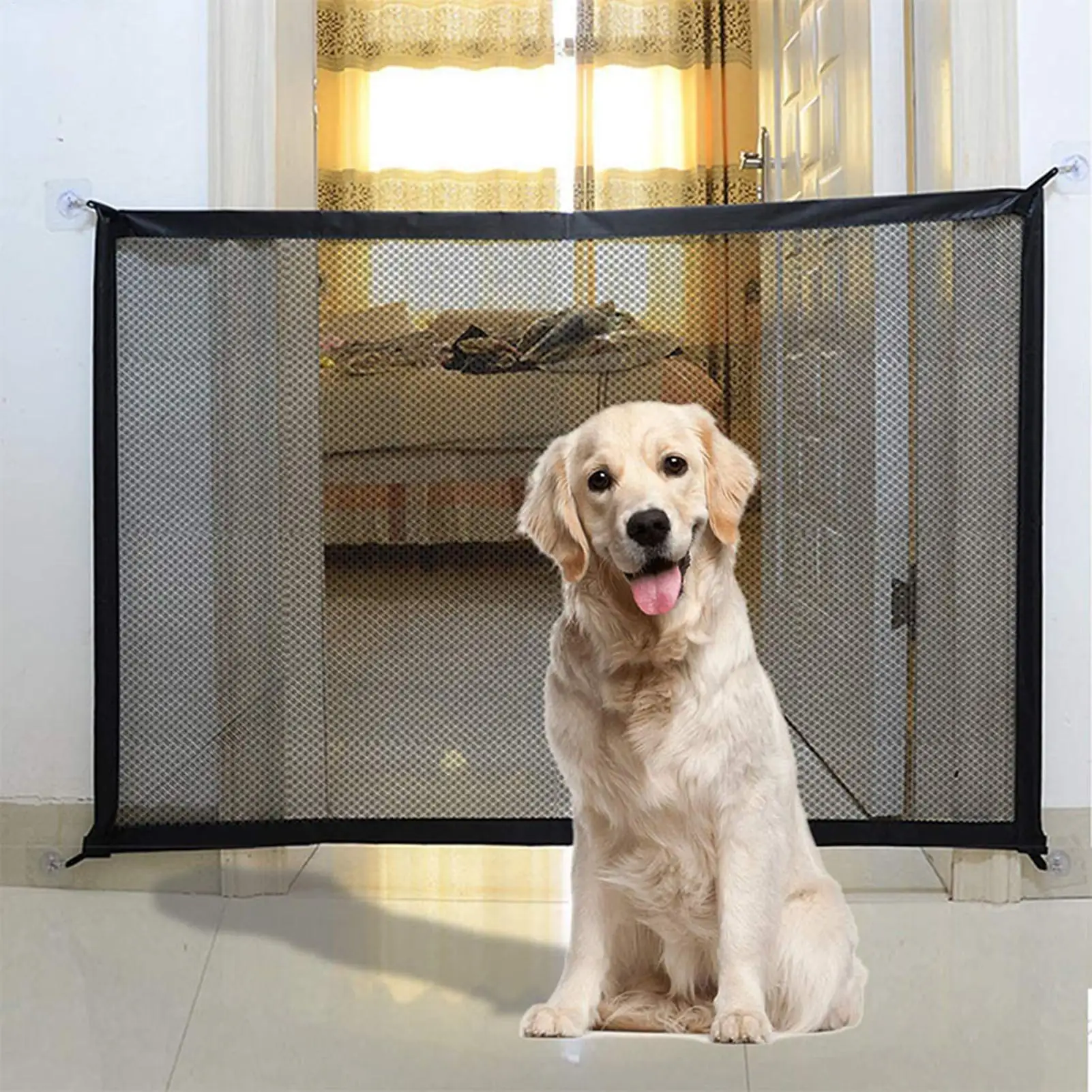 Folding Pet Fence Easy To Install Breathable Mesh Indoor Stairway No Drilling Supplies Retractable Safety Barrier For cat dog Folding Pet Fence Easy To Install Breathable Mesh Indoor Stairway No Drilling Supplies Retractable Safety Barrier For cat dog