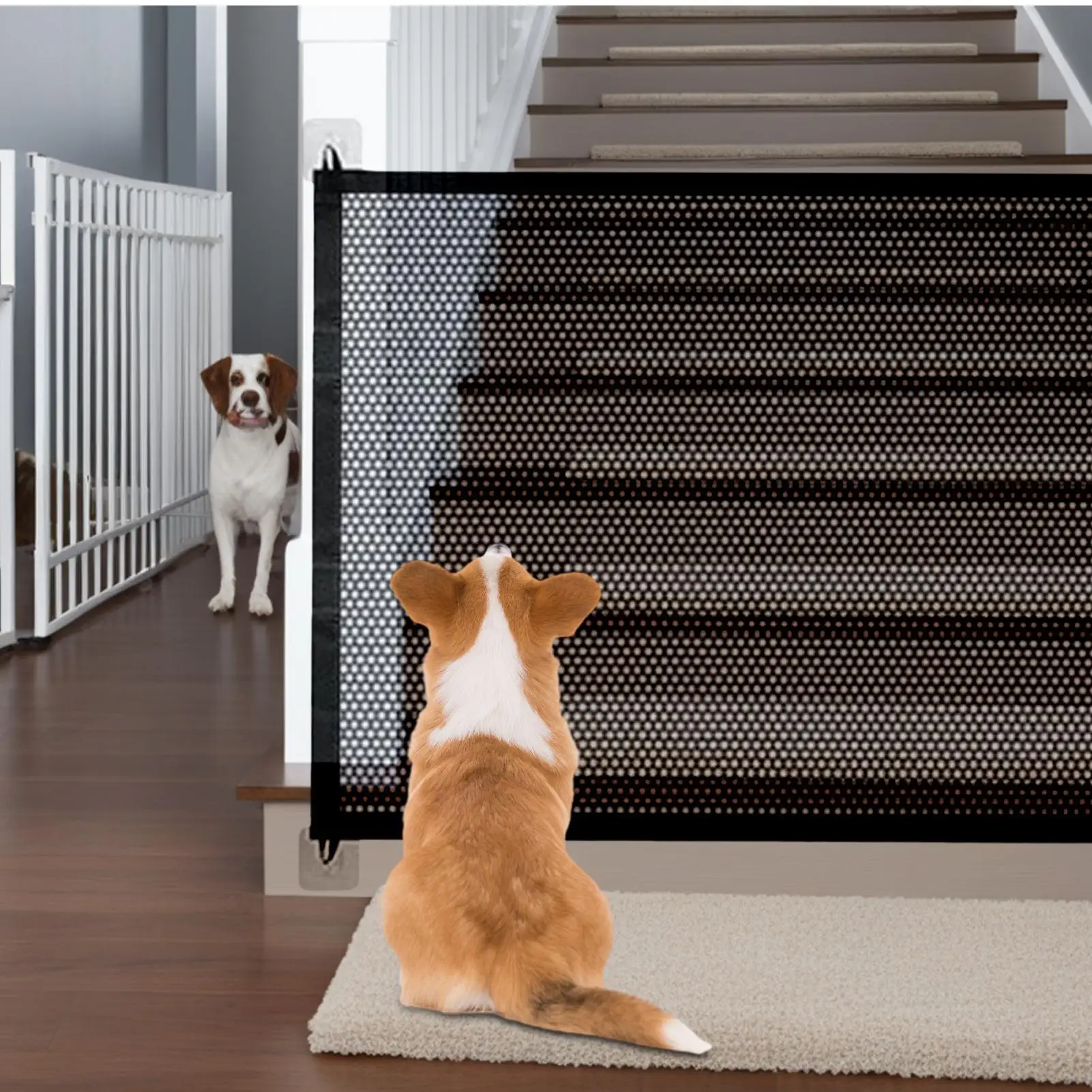 Folding Pet Fence Easy To Install Breathable Mesh Indoor Stairway No Drilling Supplies Retractable Safety Barrier For cat dog Folding Pet Fence Easy To Install Breathable Mesh Indoor Stairway No Drilling Supplies Retractable Safety Barrier For cat dog