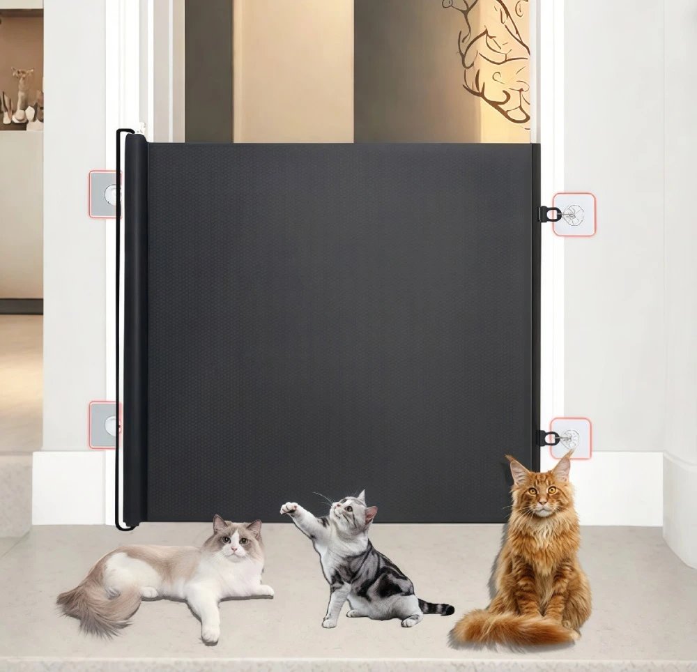 Automatic Retractable Pet Fence Door Isolated Cat Safety Door No-drill Mesh for Cats Sturdy and Durable Cat Accessories