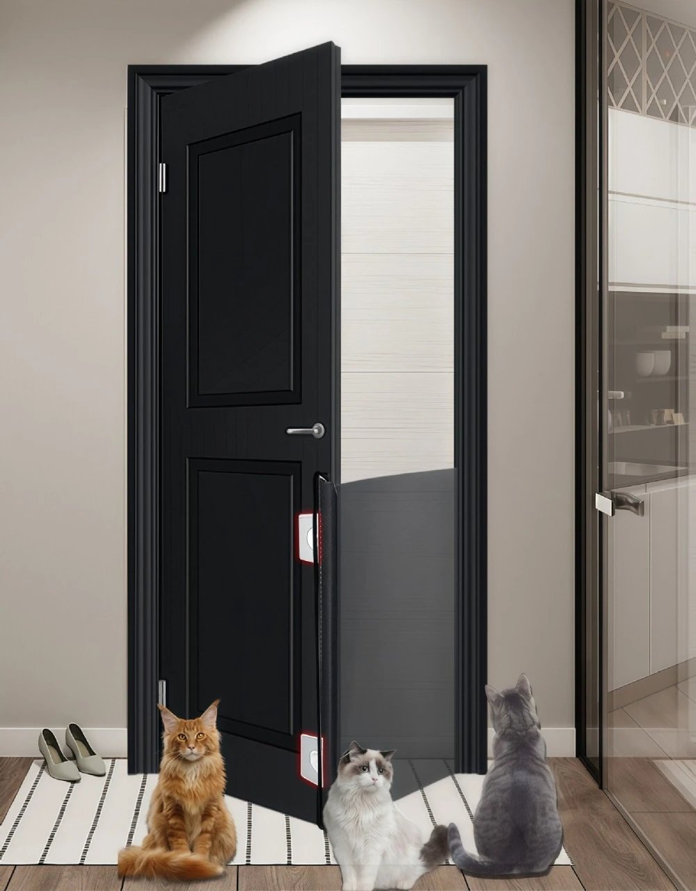 Automatic Retractable Pet Fence Door Isolated Cat Safety Door No-drill Mesh for Cats Sturdy and Durable Cat Accessories