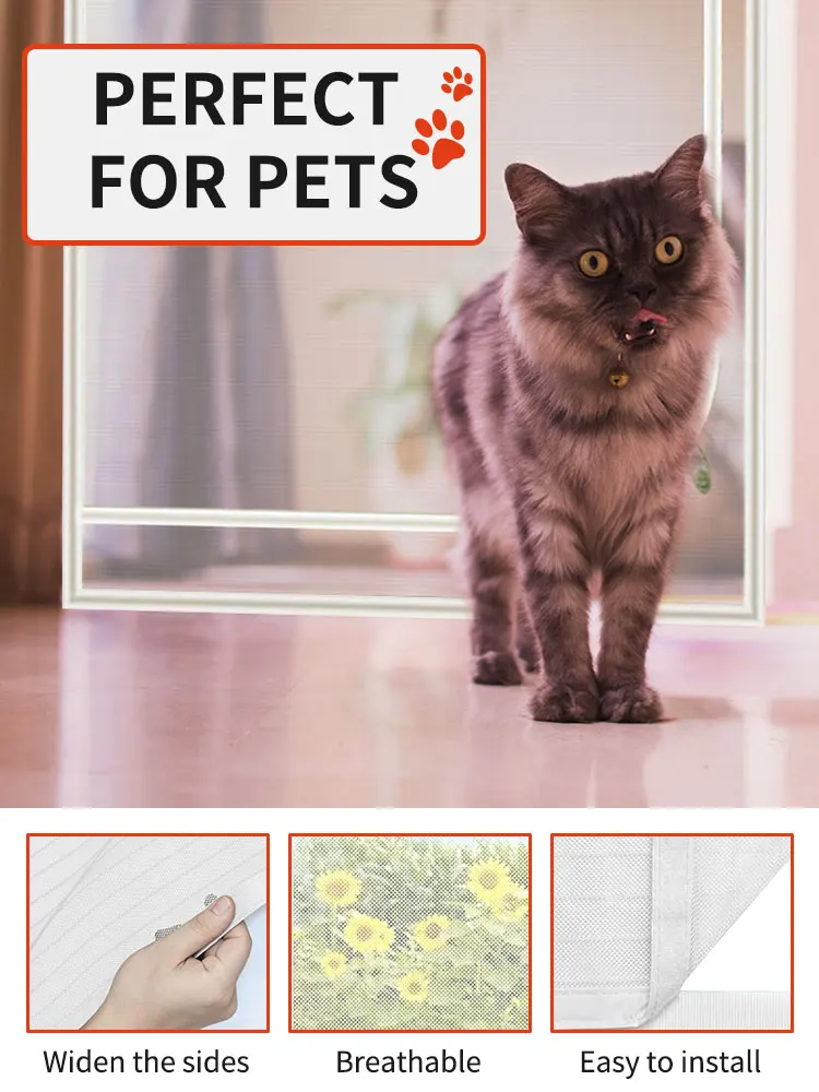 Reinforced heavy duty cat screen door, thickened cat scratch mesh to prevent scratching, U-shaped with bilateral zippers