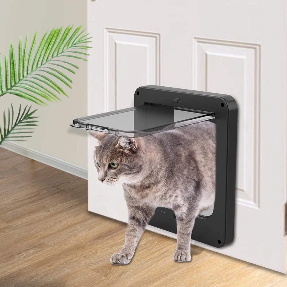 Electronic Induction Dog Cat Door Automatic Smart Pet Safe Door Cat Flap with Microchip Sensor Controllable Direction Cat