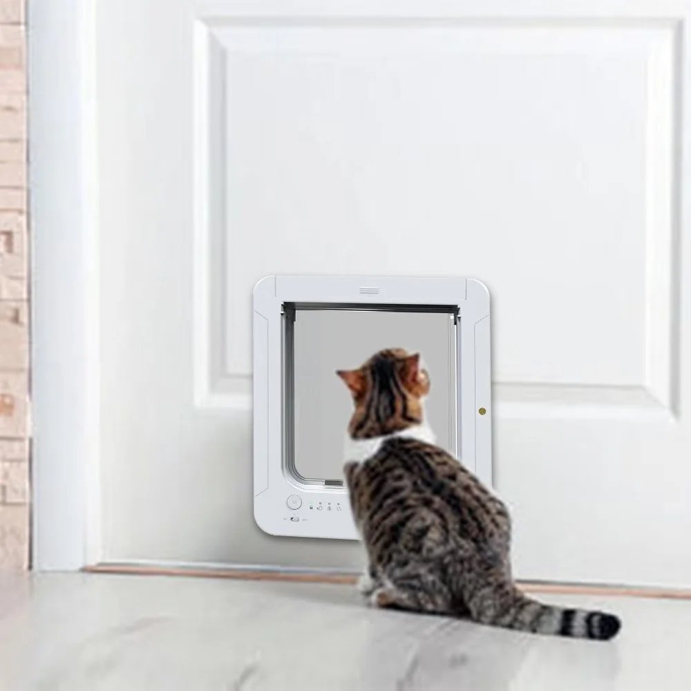 Electronic Induction Dog Cat Door Automatic Smart Pet Safe Door Cat Flap with Microchip Sensor Controllable Direction Cat