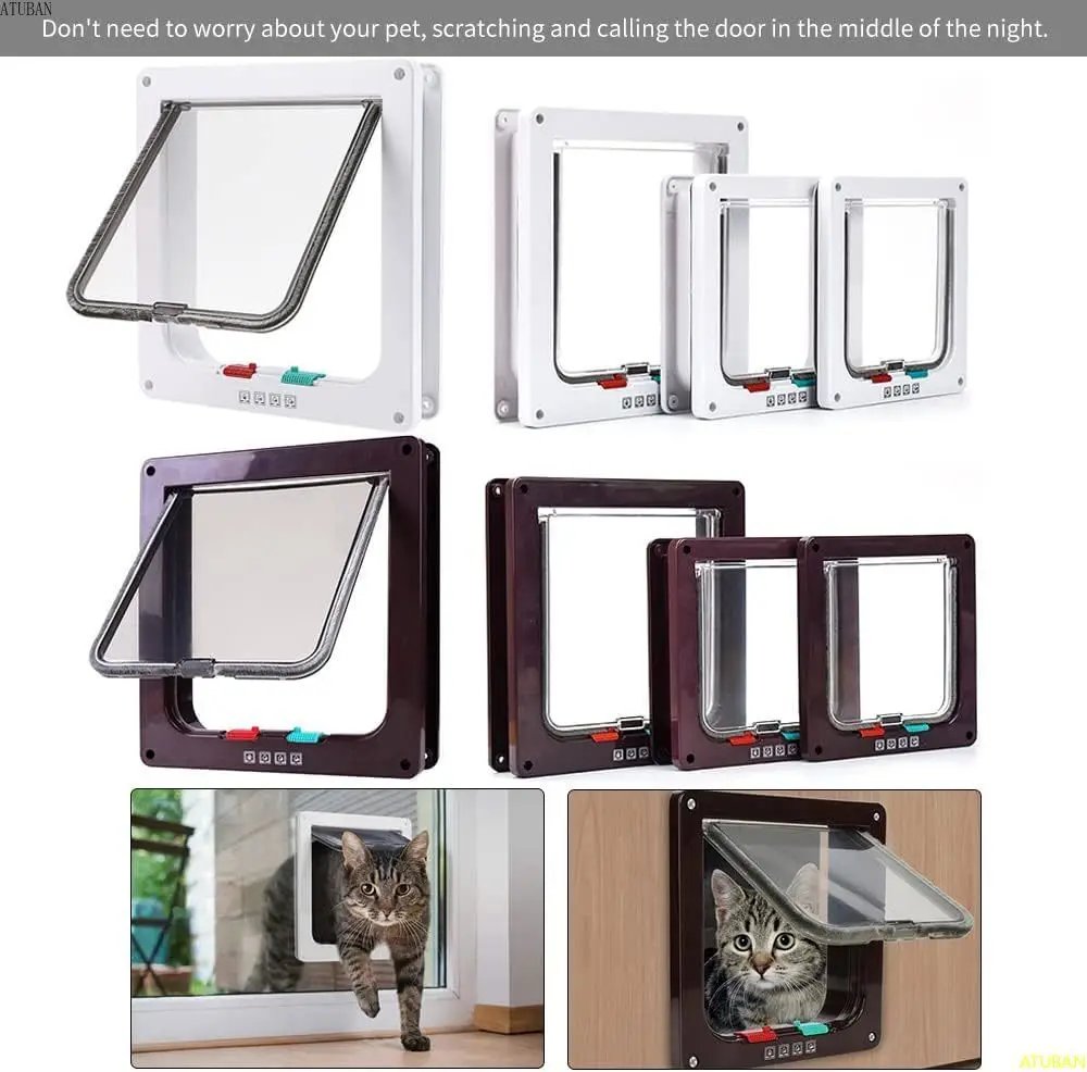 ATUBAN Large Cat Door Interior Door Pet Door for Cat Exterior Door 4 Modes Locking Suitable for Window and Wall,Strong Durable