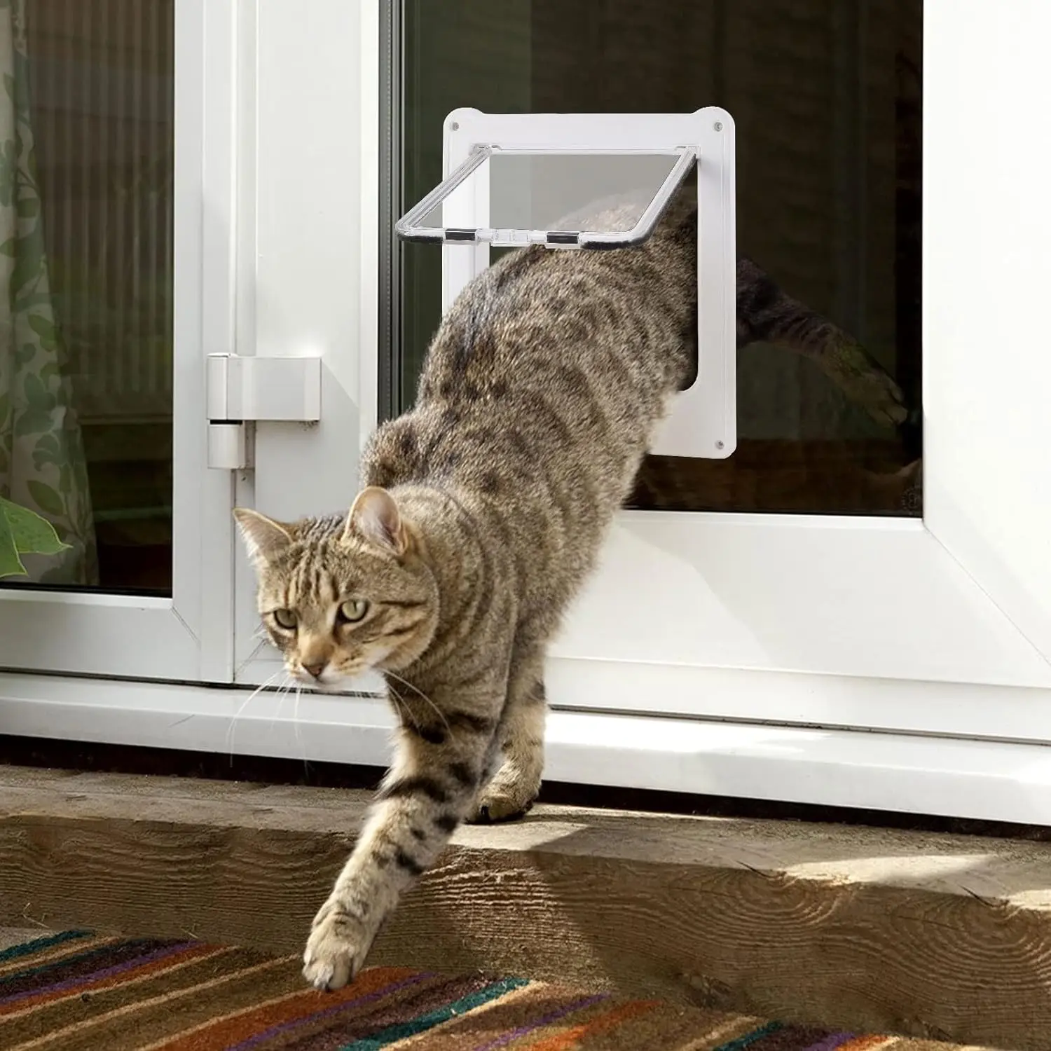 Interior Cat Door 4 Way Rotary Lock Magnetic Closure Indoor Pet Door for Up to 20lbs Cats and Doggie Weatherproof Large Cat Door