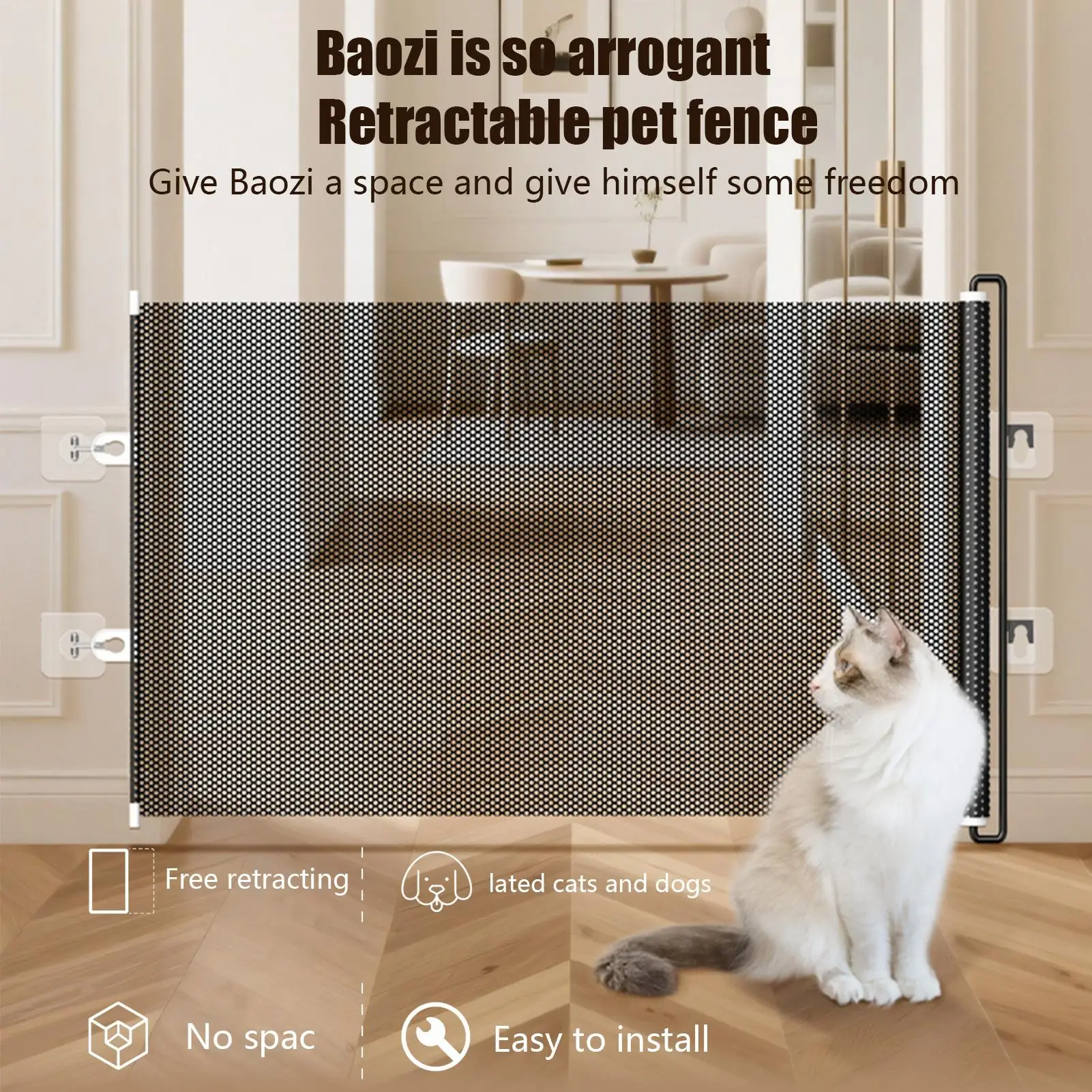 49 Inch Retractable Baby Gate Punch-free Pets Stair Gate Dog Cat Stair Door Fence Childproof Net No-Drill Mesh Safety Barrier 49 Inch Retractable Baby Gate Punch-free Pets Stair Gate Dog Cat Stair Door Fence Childproof Net No-Drill Mesh Safety Barrier