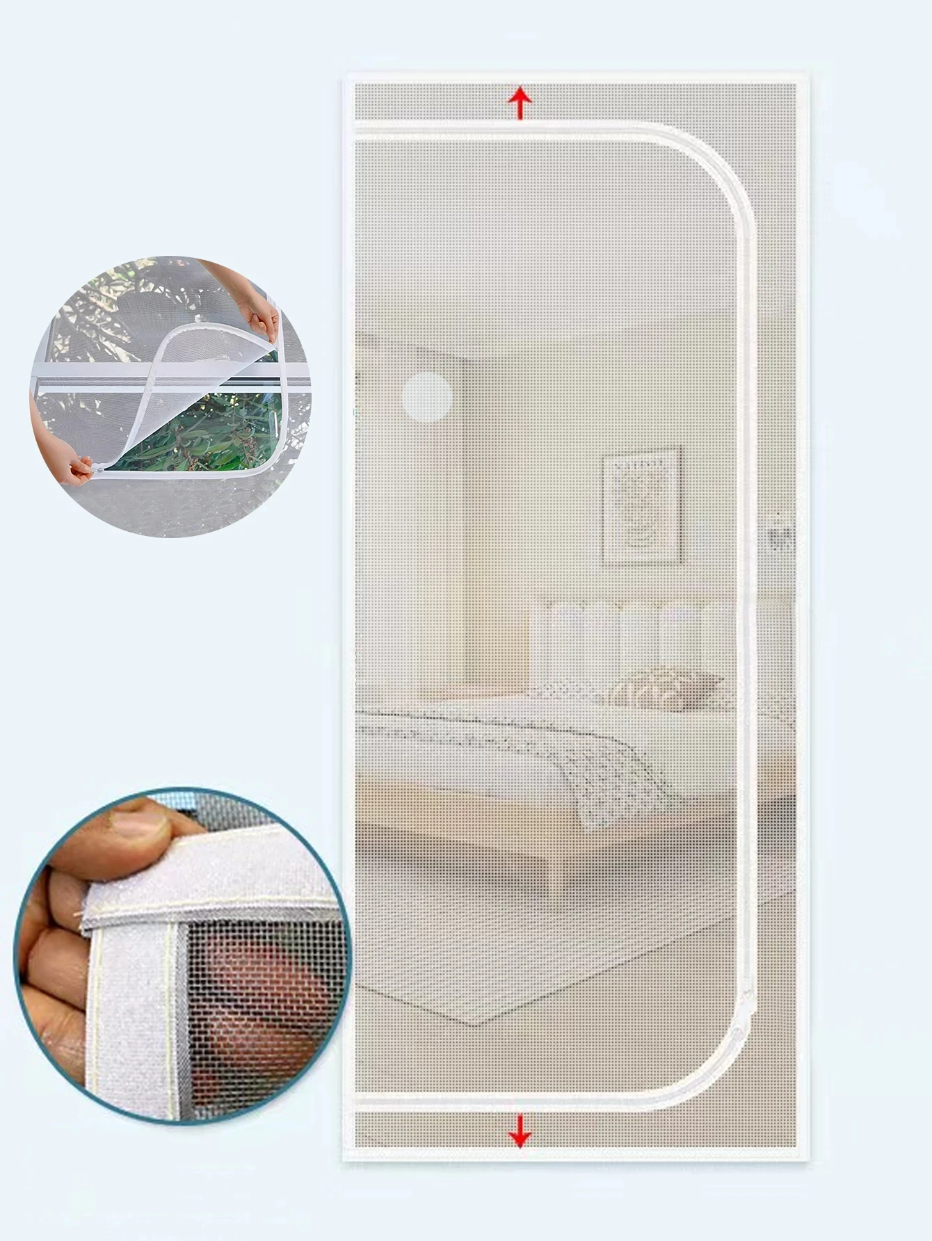 Zipper Screen Door Net U-Shaped Thicken Anti-mosquito Keeping Cats Dogs Running Out Resistant Mesh for Home Bedroom Living Room