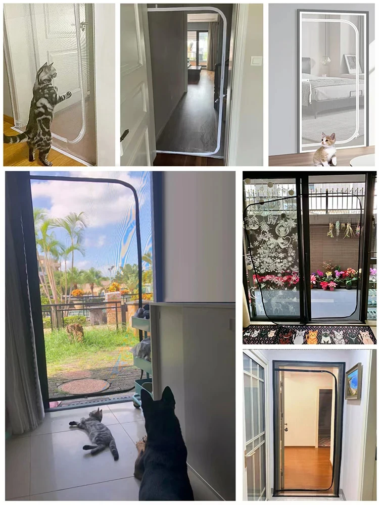 Zipper Screen Door Net U-Shaped Thicken Anti-mosquito Keeping Cats Dogs Running Out Resistant Mesh for Home Bedroom Living Room