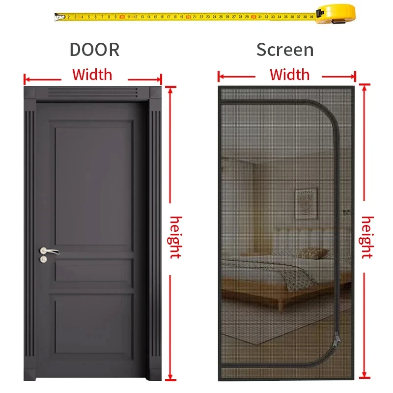 Zipper Screen Door Net U-Shaped Thicken Anti-mosquito Keeping Cats Dogs Running Out Resistant Mesh for Home Bedroom Living Room