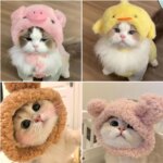 Funny Cat Cap Bear Plush Head Cover Cute Cat Dog Woven Warm Headdress Pet Hat Kitten Puppy Cosplay Costume Accessories - Image 2