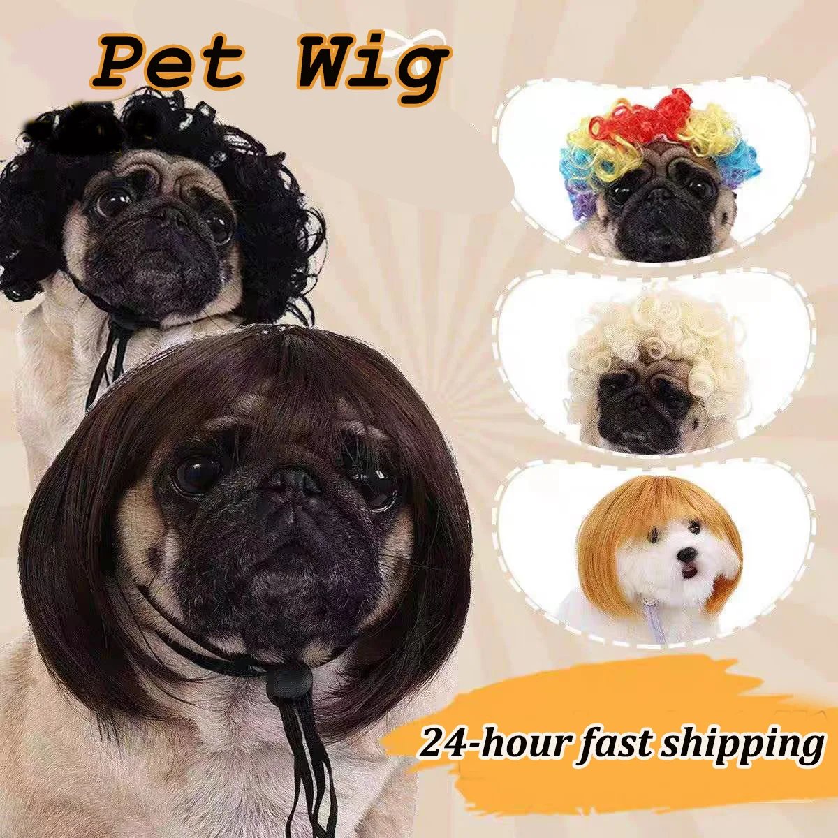 Pet Wig Dog And Cat Spoof Wig Pet Supplies Christmas Pet Accessories Curly Hair Straight Hair Diy Hand Woven Hair Wig Accessorie