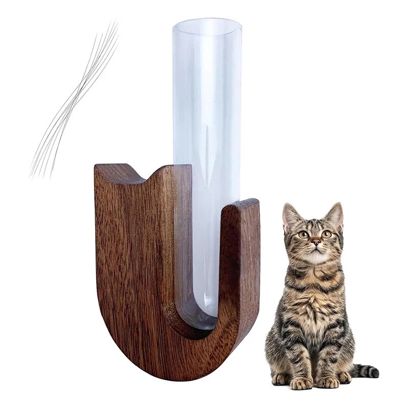 1pc Cat Whisker Vase Pet Whisker Vase Fridge Magnet Wooden And Glass Pet Hair Beard Collector Pets Souvenir Gift Home Decor