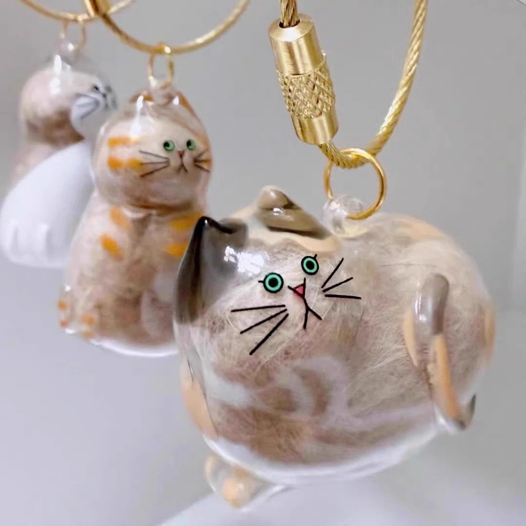 Ginger Cat Keychain Pendant Backpack Siamese Calico Hair Storage Box Hanging Pet Grooming Souvenir Travel Accessory