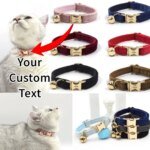 Personalized Velvet Cat Collar Custom Engraved Pet Name Collar For Cats Cat Supplies Cat Collar Belt With Bell Pets Accessories