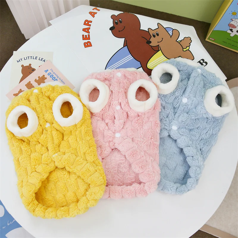 Winter Cat Dog Clothes with Buckle Sweet Bear Print Pet Plush Sweater for Small Dogs Pomeranian Chihuahua Puppy Button Jacket Winter Cat Dog Clothes with Buckle Sweet Bear Print Pet Plush Sweater for Small Dogs Pomeranian Chihuahua Puppy Button Jacket