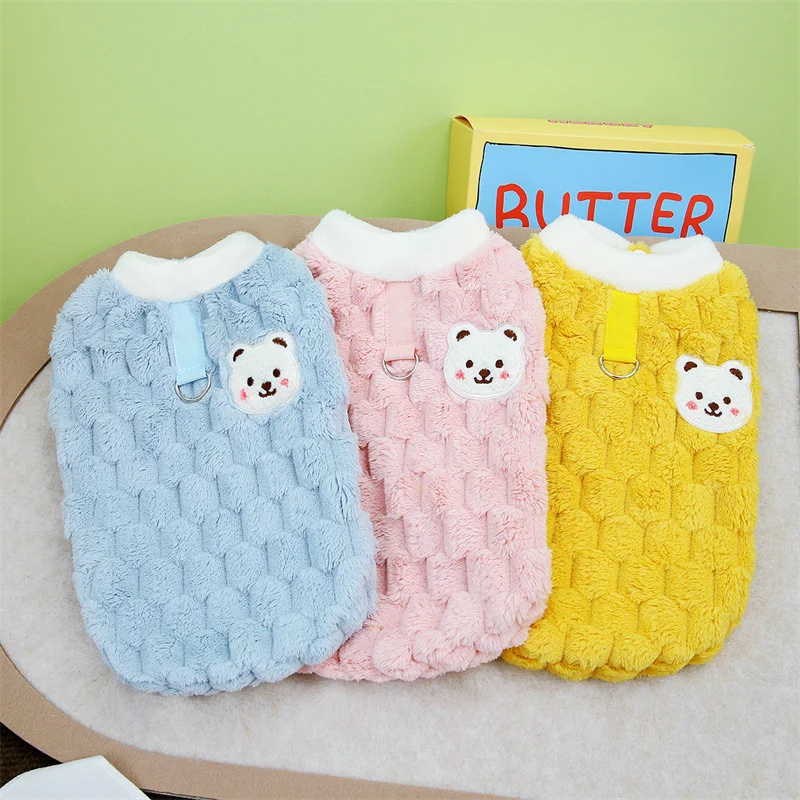 Winter Cat Dog Clothes with Buckle Sweet Bear Print Pet Plush Sweater for Small Dogs Pomeranian Chihuahua Puppy Button Jacket Winter Cat Dog Clothes with Buckle Sweet Bear Print Pet Plush Sweater for Small Dogs Pomeranian Chihuahua Puppy Button Jacket