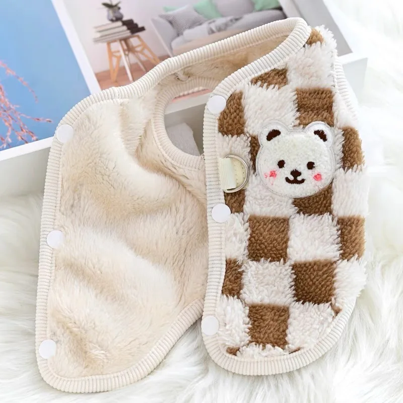 Winter Cat Dog Clothes with Buckle Sweet Bear Print Pet Plush Sweater for Small Dogs Pomeranian Chihuahua Puppy Button Jacket Winter Cat Dog Clothes with Buckle Sweet Bear Print Pet Plush Sweater for Small Dogs Pomeranian Chihuahua Puppy Button Jacket