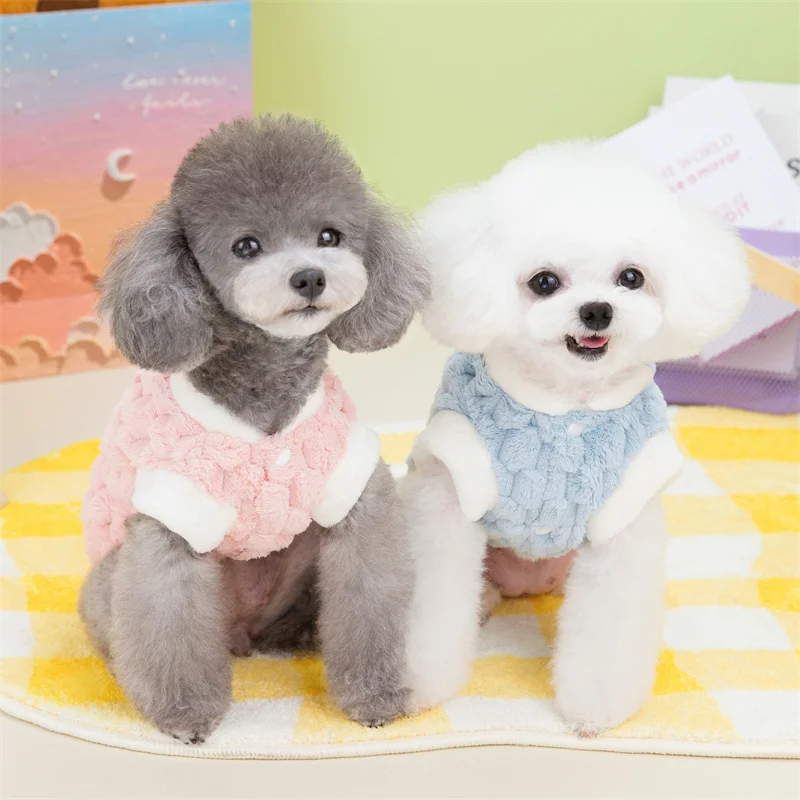 Winter Cat Dog Clothes with Buckle Sweet Bear Print Pet Plush Sweater for Small Dogs Pomeranian Chihuahua Puppy Button Jacket Winter Cat Dog Clothes with Buckle Sweet Bear Print Pet Plush Sweater for Small Dogs Pomeranian Chihuahua Puppy Button Jacket