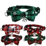 Pet Breakaway Cat Collar Bow Tie And Bell Cute Plaid Christmas Red Elastic Adjustable Dog Collar With Sash Small Bell For Cats - Image 2