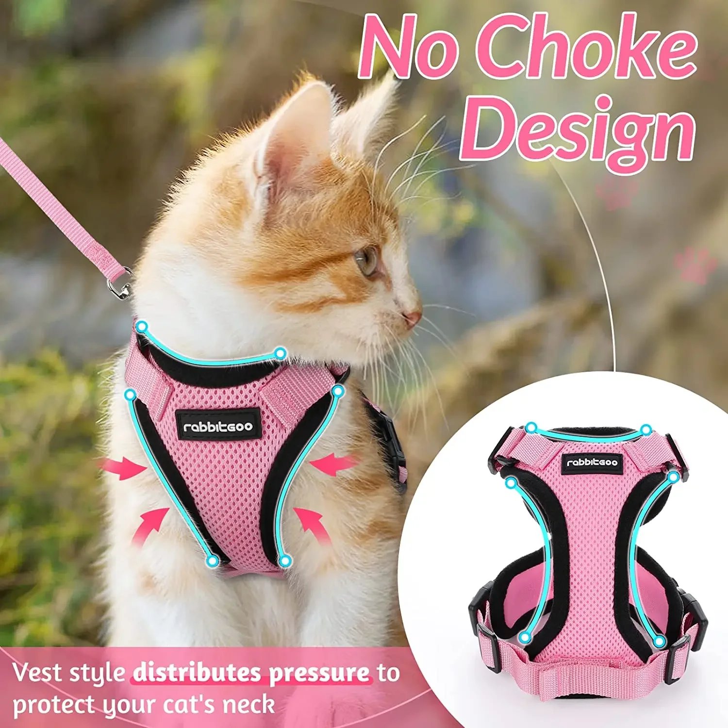 Cat Harness and Leash for Walking, Escape Proof Soft Adjustable Vest Harnesses for Cats, EasyControl Cat Harness and Leash for Walking, Escape Proof Soft Adjustable Vest Harnesses for Cats, EasyControl