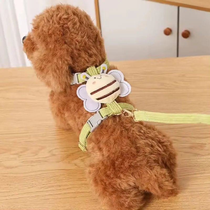 Adjustable H-Shape Cat Leash Outdoor Walking Harness with Cartoon Design Durable Pet Belt Set for Cats And Dogs Bee Pattern