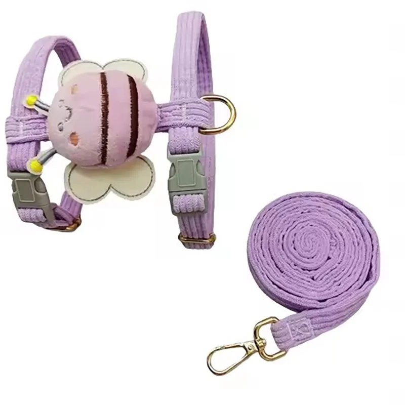 Adjustable H-Shape Cat Leash Outdoor Walking Harness with Cartoon Design Durable Pet Belt Set for Cats And Dogs Bee Pattern