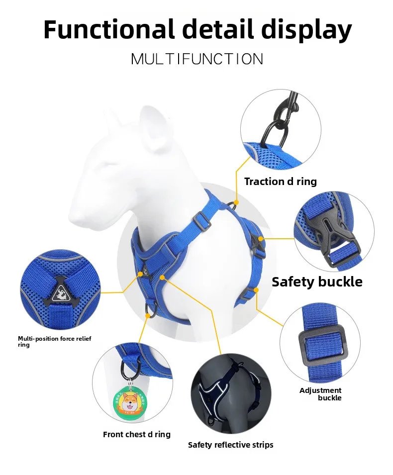 Fashion Reflective Cat Harness and Leash Sets Breathable Mesh Pet Harnesses for Small Dogs Cats Kitten Accessories Collier Chat