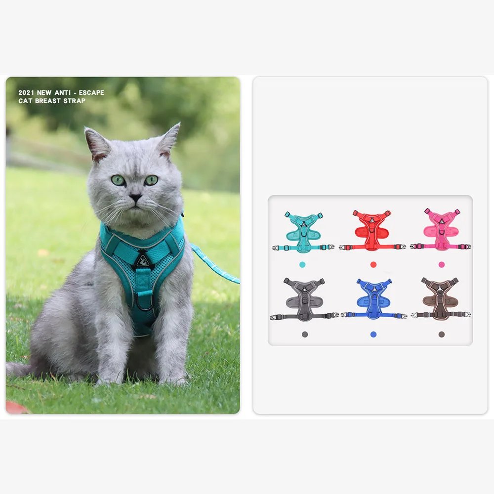 Cat Harness Escape Proof Breathable Cat Harness and Leash for Walking Outdoor Easy Control Pet Dog Cat Leash Reflective Harness Cat Harness Escape Proof Breathable Cat Harness and Leash for Walking Outdoor Easy Control Pet Dog Cat Leash Reflective Harness