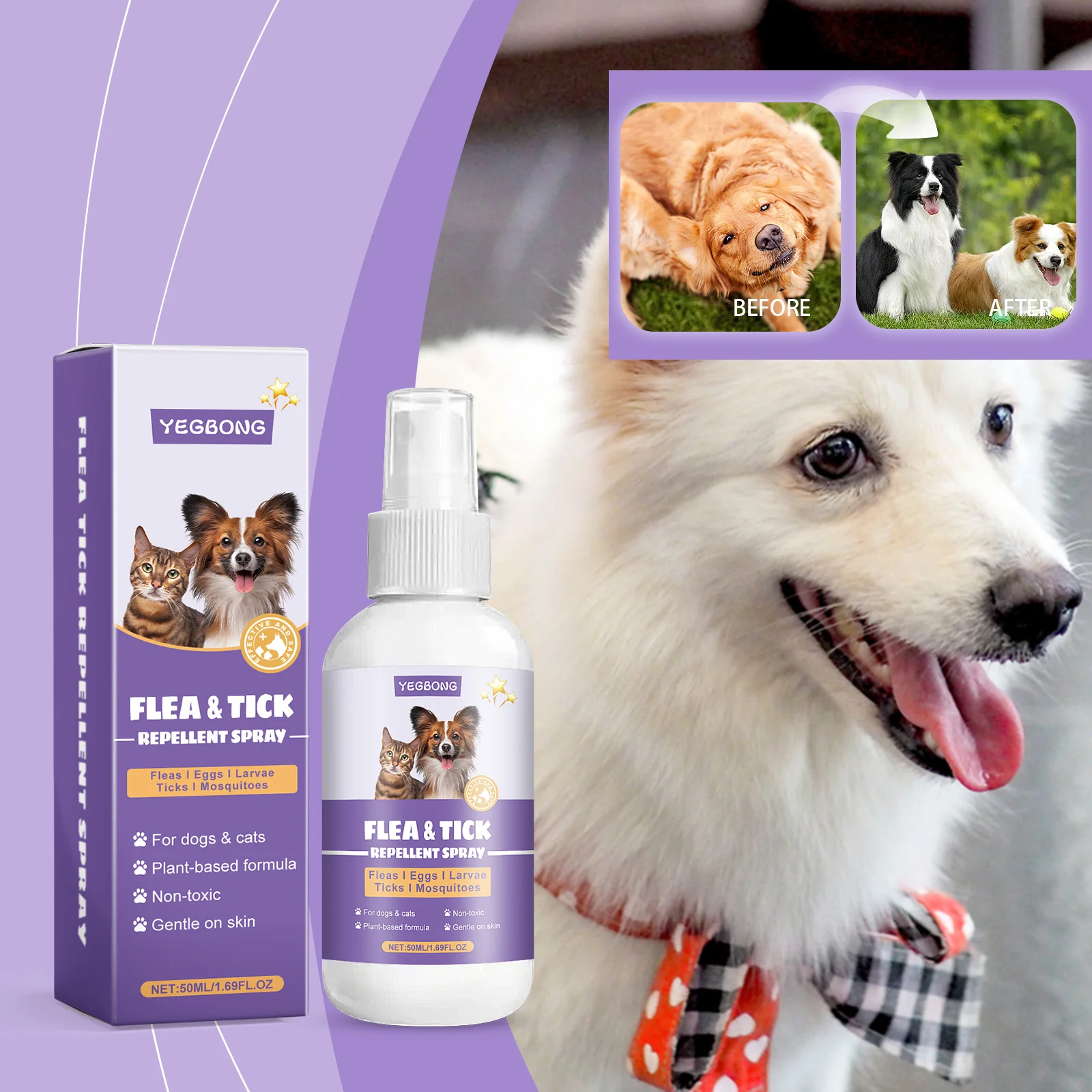 Pet Flea Repellent Spray Effectively Removing Fleas Ticks Relieve Skin Itching Natural Ingredients Non Irritating Pet Pest Spray