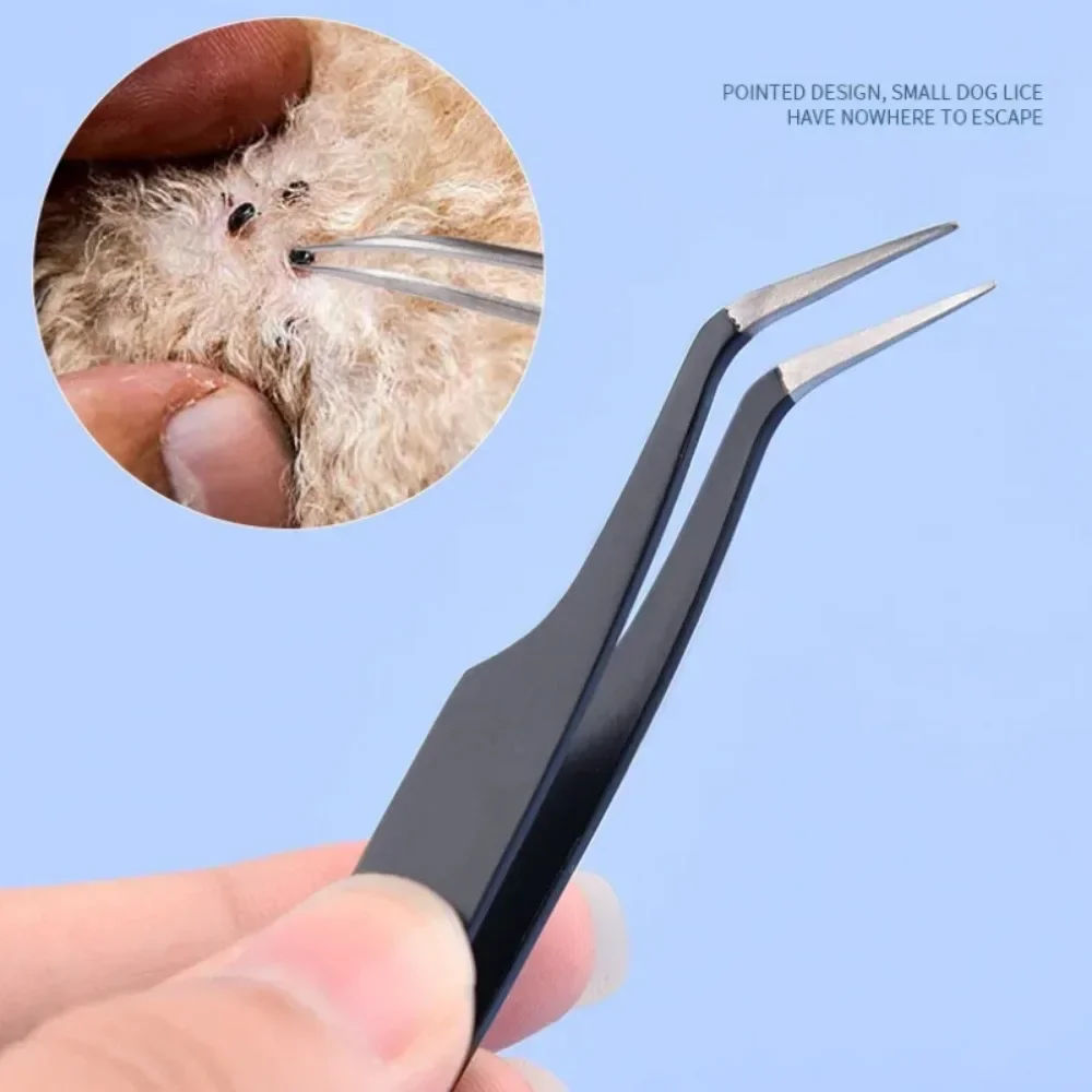 2-in-1 Stainless Steel Pet Dog Louse Flea Tweezers Safe Cat Dog Lice Flea Remover Cleaning Tool Tick Tweezers Durable Easy Use